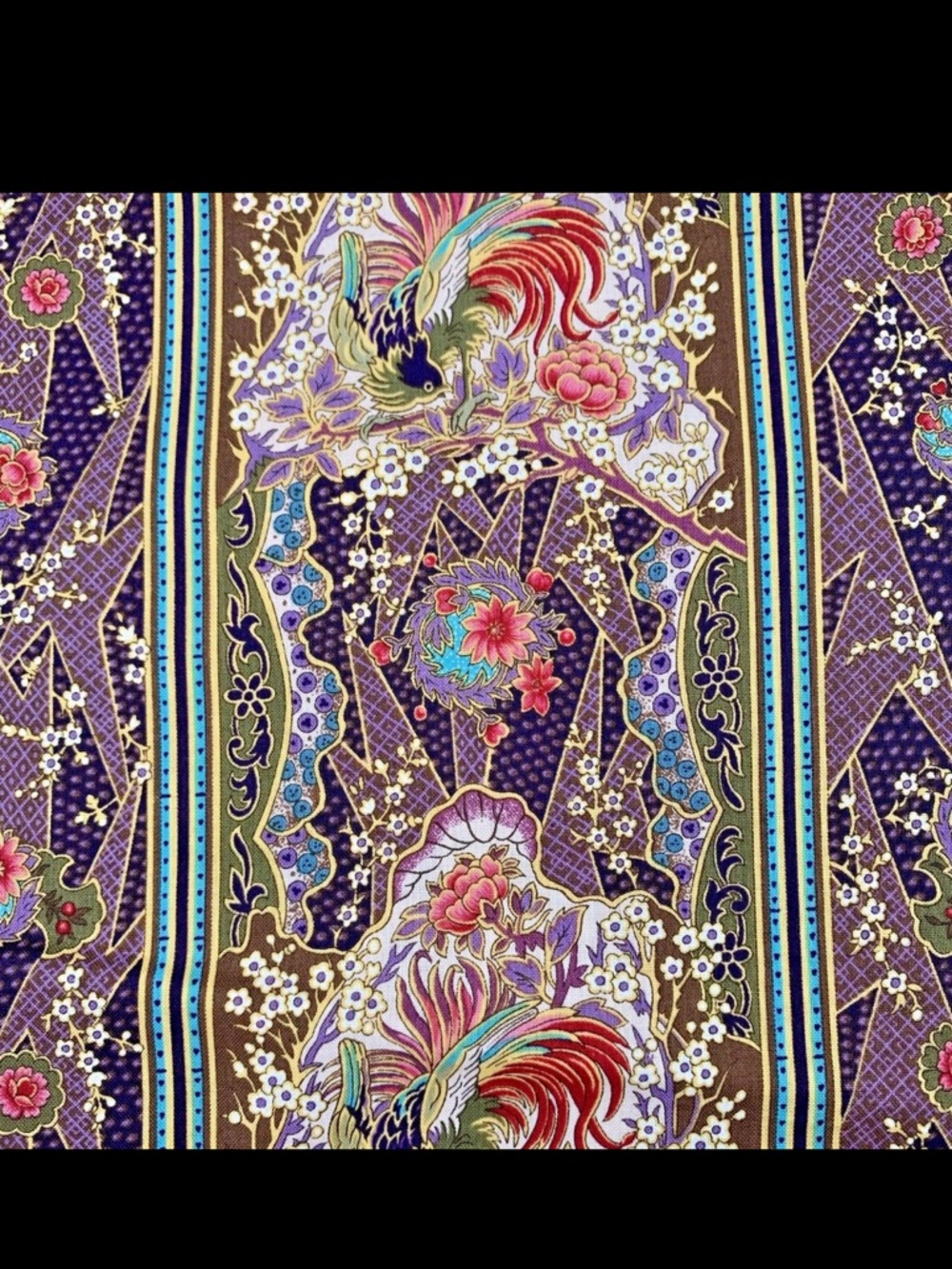 Free Spirit Fabric Dynasty Multicolor Boho Asian Floral Stripe Print Purple 112"
